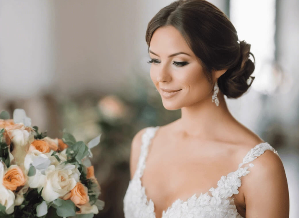 Panna Młoda w pięknej fryzurze ślubnej